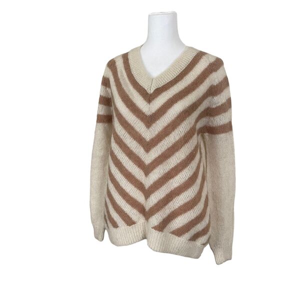 & Other Stories Small Sweater Vneck Striped Wool Mohair Ivory Brown - Picture 5 of 10